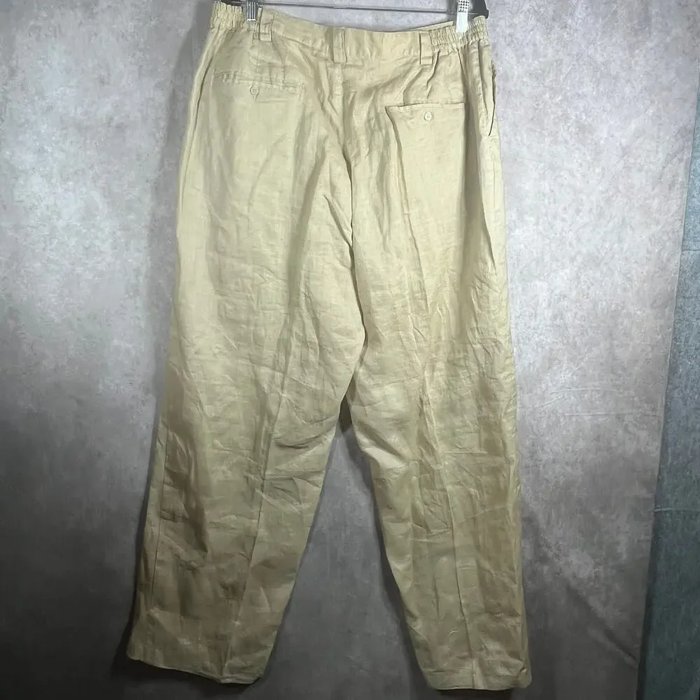 Godbody Linen Pants Mens Size XL Tan Straight Leg Pleated Front‎ Vacation Resort